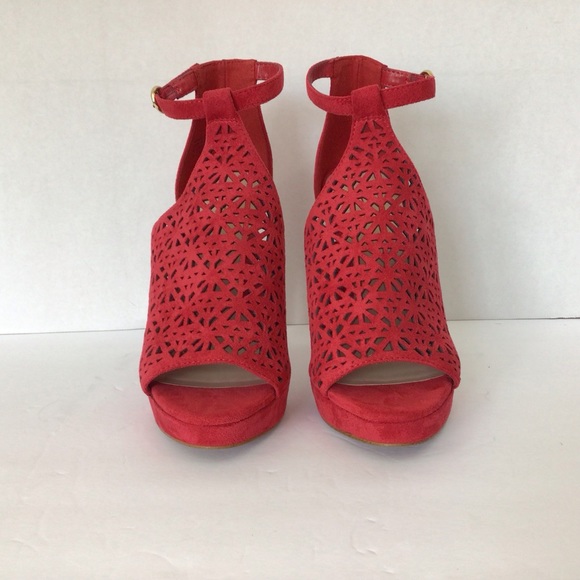 Aldo Red Suede Platform Stiletto Heels, 9 - Picture 2 of 9